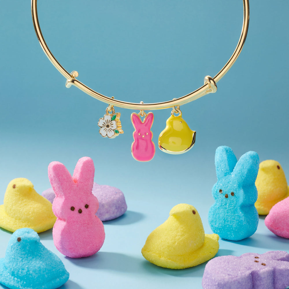 PEEPS® Chick and Bunny Multi Charm Bangle Gold | Alex and Ani