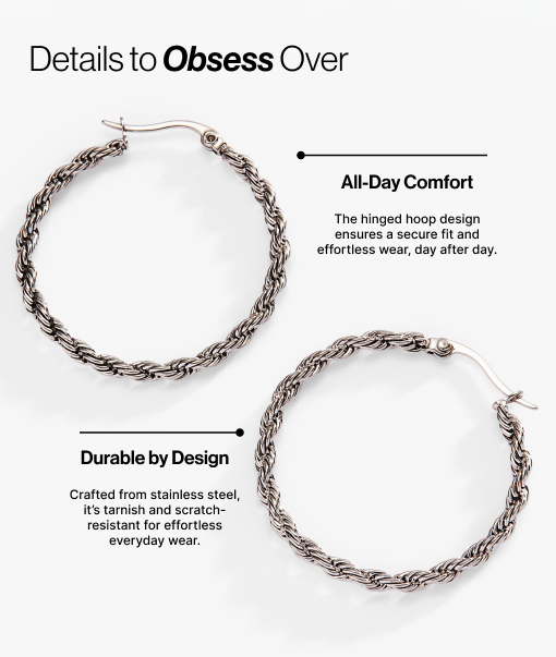 Frozen French Rope Chain Hoop Stainless Steel Gold | Alex and Ani
