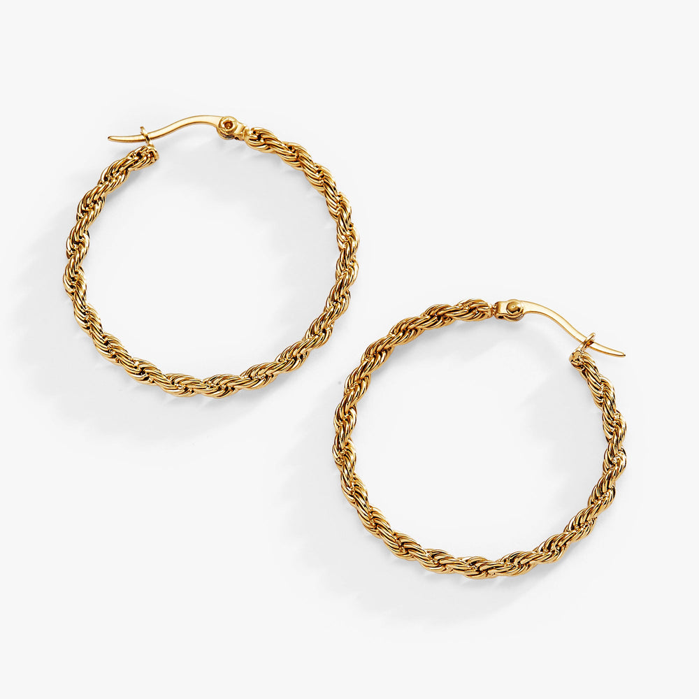 Frozen French Rope Chain Hoop Stainless Steel Gold | Alex and Ani