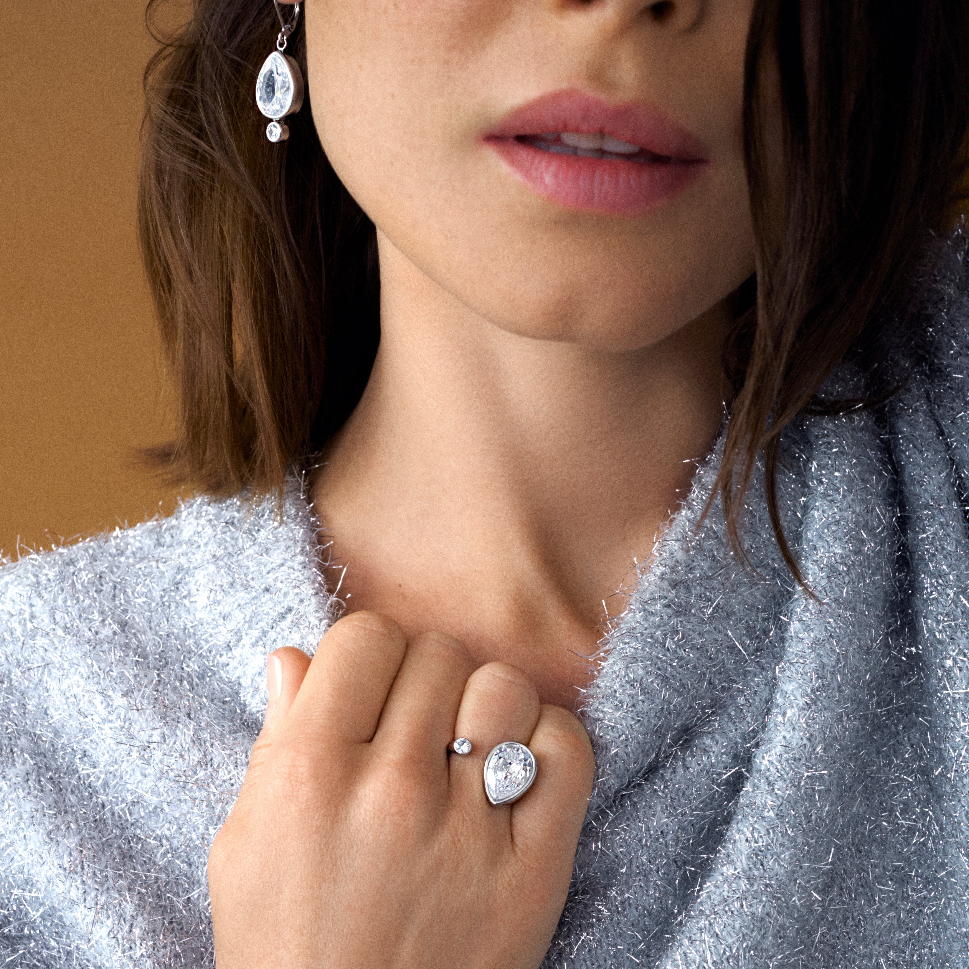 Crystal Teardrop Ring – Sparkling Bridal and Evening Jewelry Stainless Steel Silver | Alex and Ani
