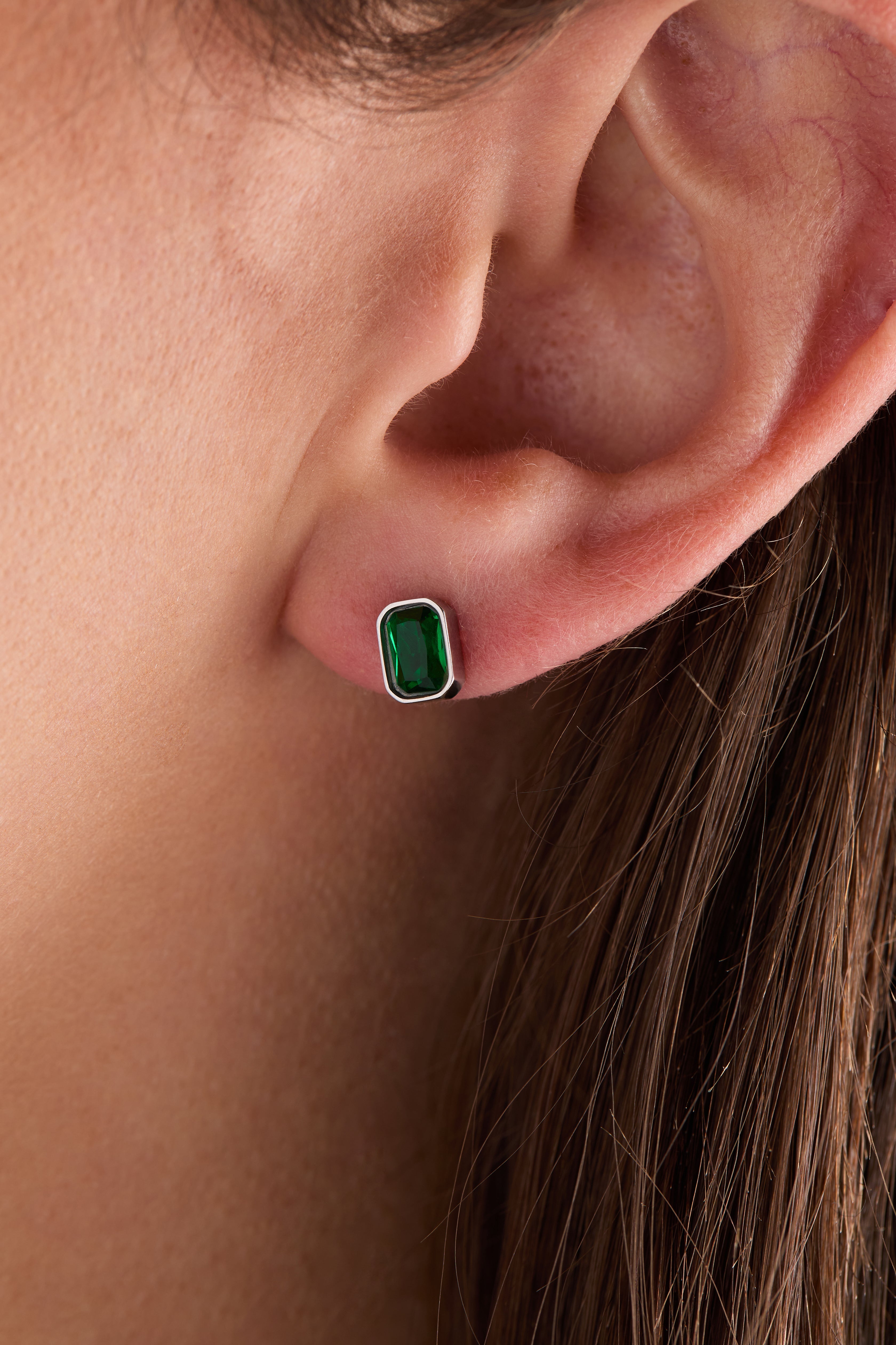 May Emerald-Cut Birthstone Stud Stainless Steel Gold | Alex and Ani