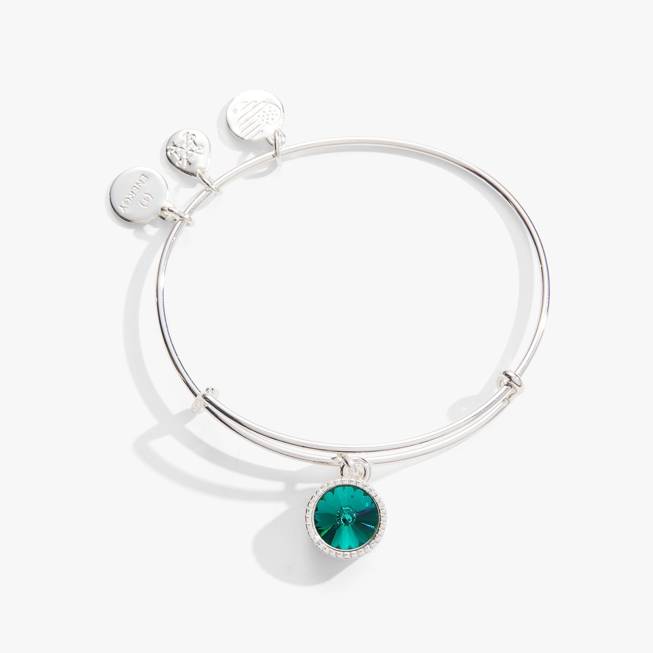 Emerald May Birthstone Charm Bangle Silver | Alex and Ani