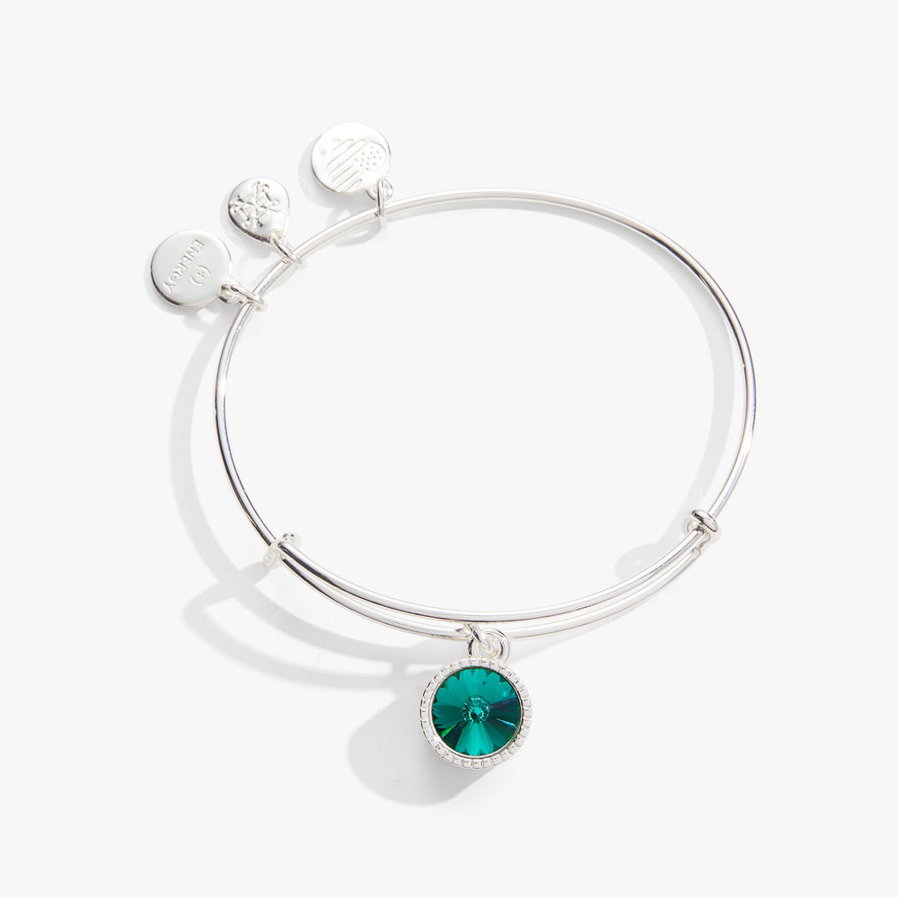 Emerald May Birthstone Charm Bangle Silver | Alex and Ani