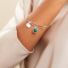 Emerald May Birthstone Charm Bangle Silver | Alex and Ani
