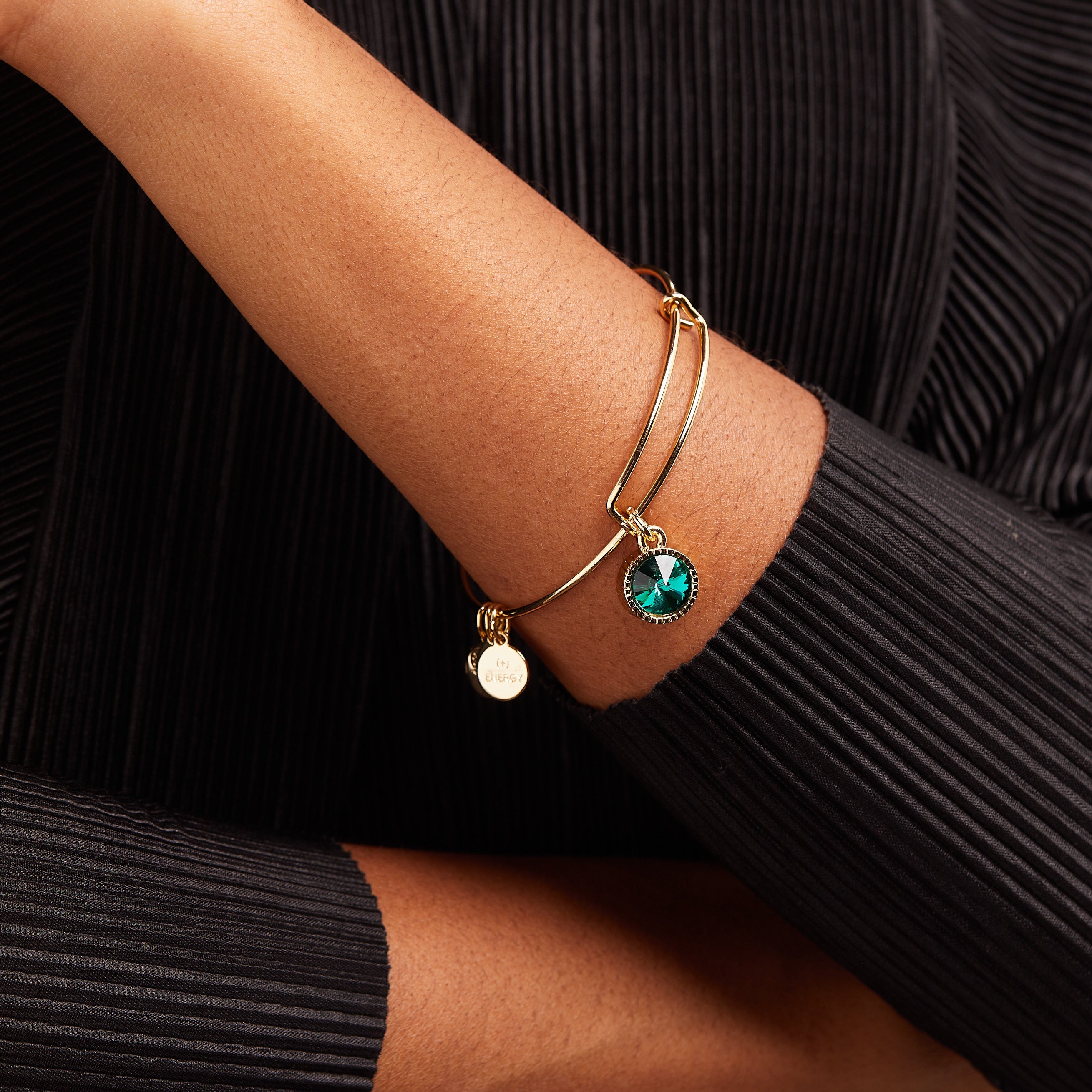 Emerald May Birthstone Charm Bangle Silver | Alex and Ani