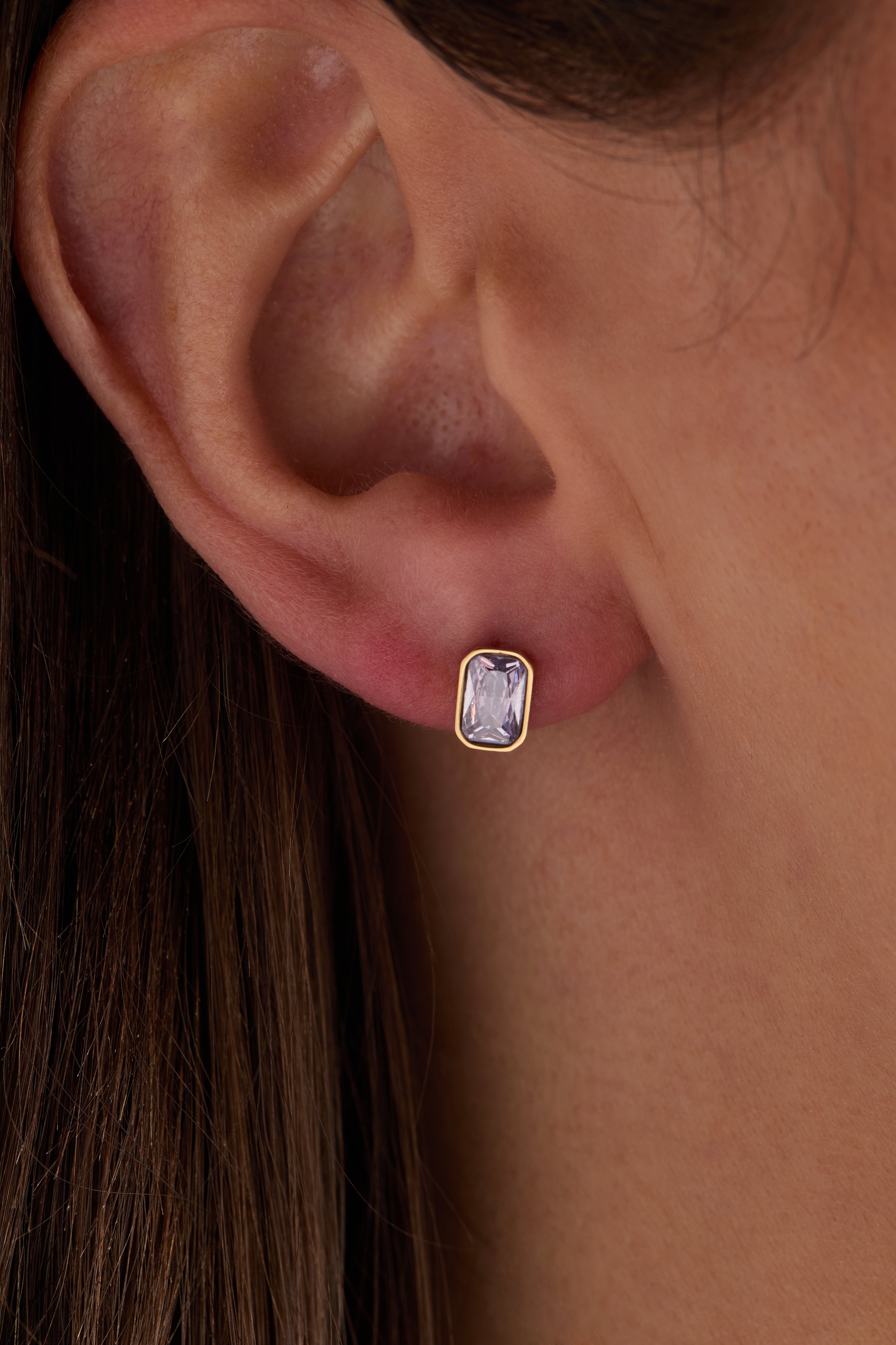 June Emerald-Cut Birthstone Stud Stainless Steel Gold | Alex and Ani