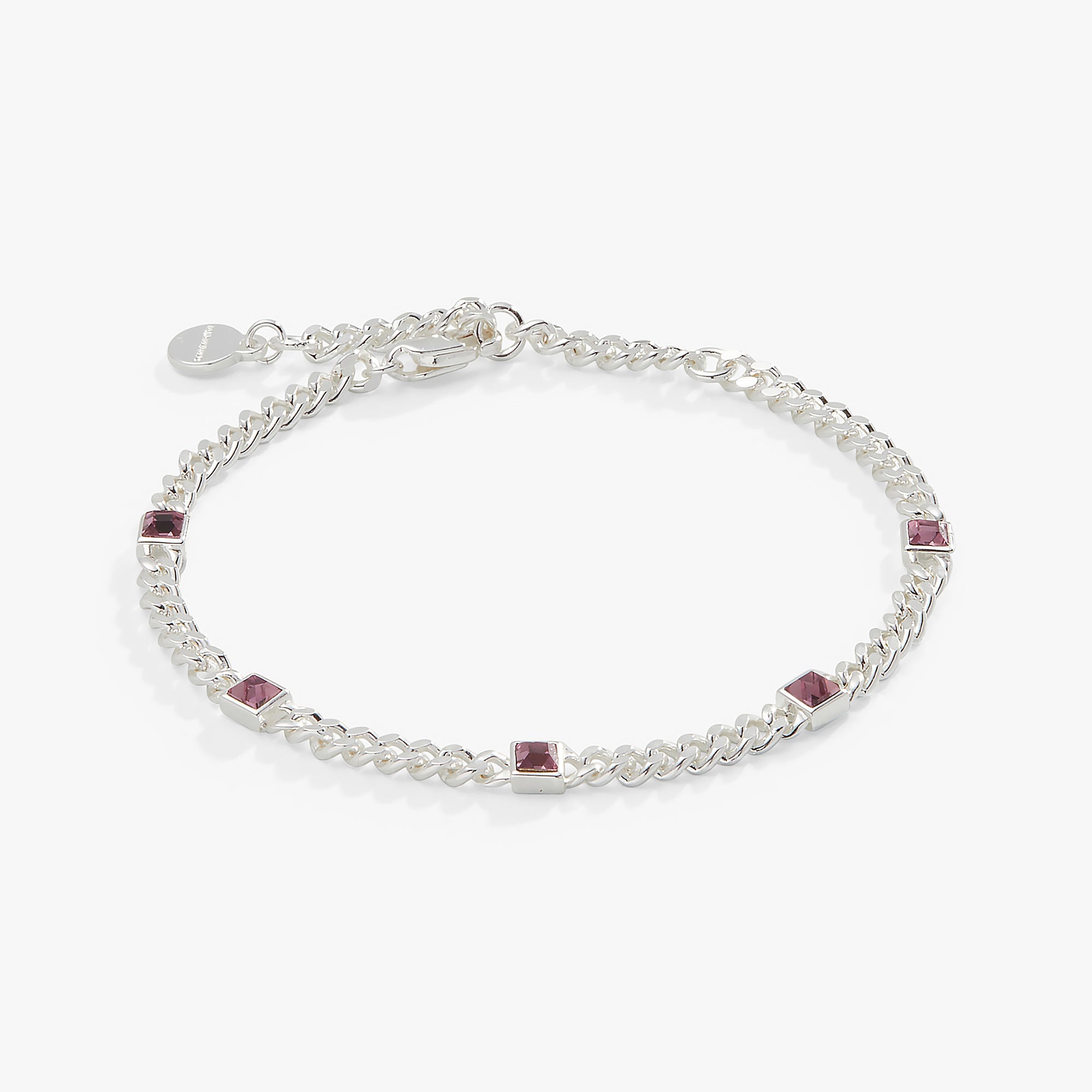 Light Amethyst Curb Chain Bracelet, June Birthstone Silver | Alex and Ani