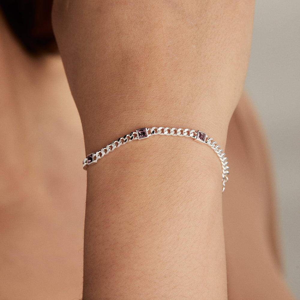 Light Amethyst Curb Chain Bracelet, June Birthstone Silver | Alex and Ani