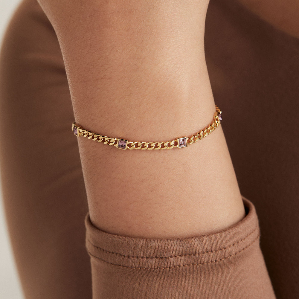 Light Amethyst Curb Chain Bracelet, June Birthstone Silver | Alex and Ani