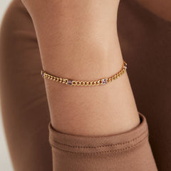 Light Amethyst Curb Chain Bracelet, June Birthstone Silver | Alex and Ani