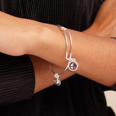 Light Amethyst June Birthstone Charm Bangle Silver | Alex and Ani