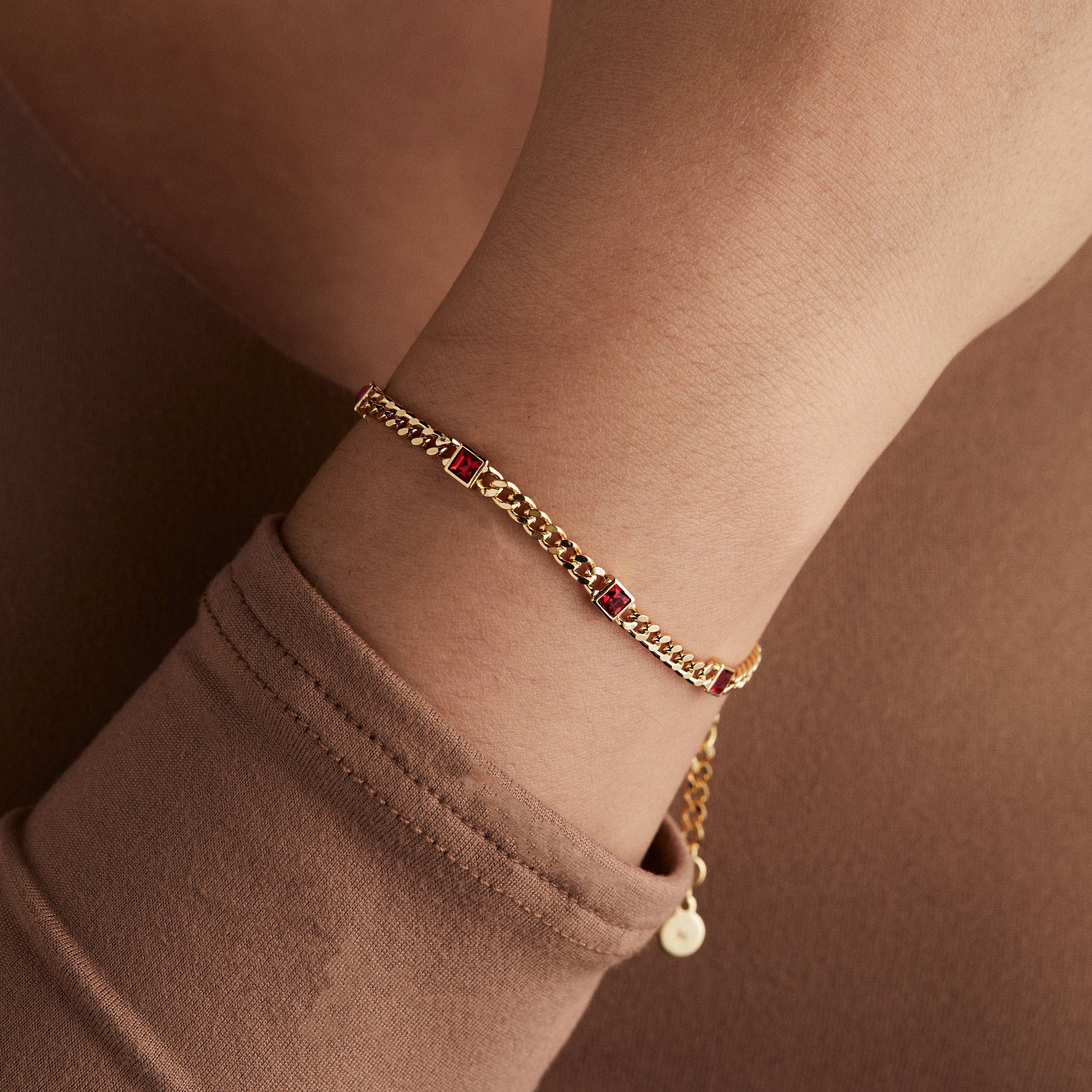Ruby Curb Chain Bracelet, July Birthstone Silver | Alex and Ani