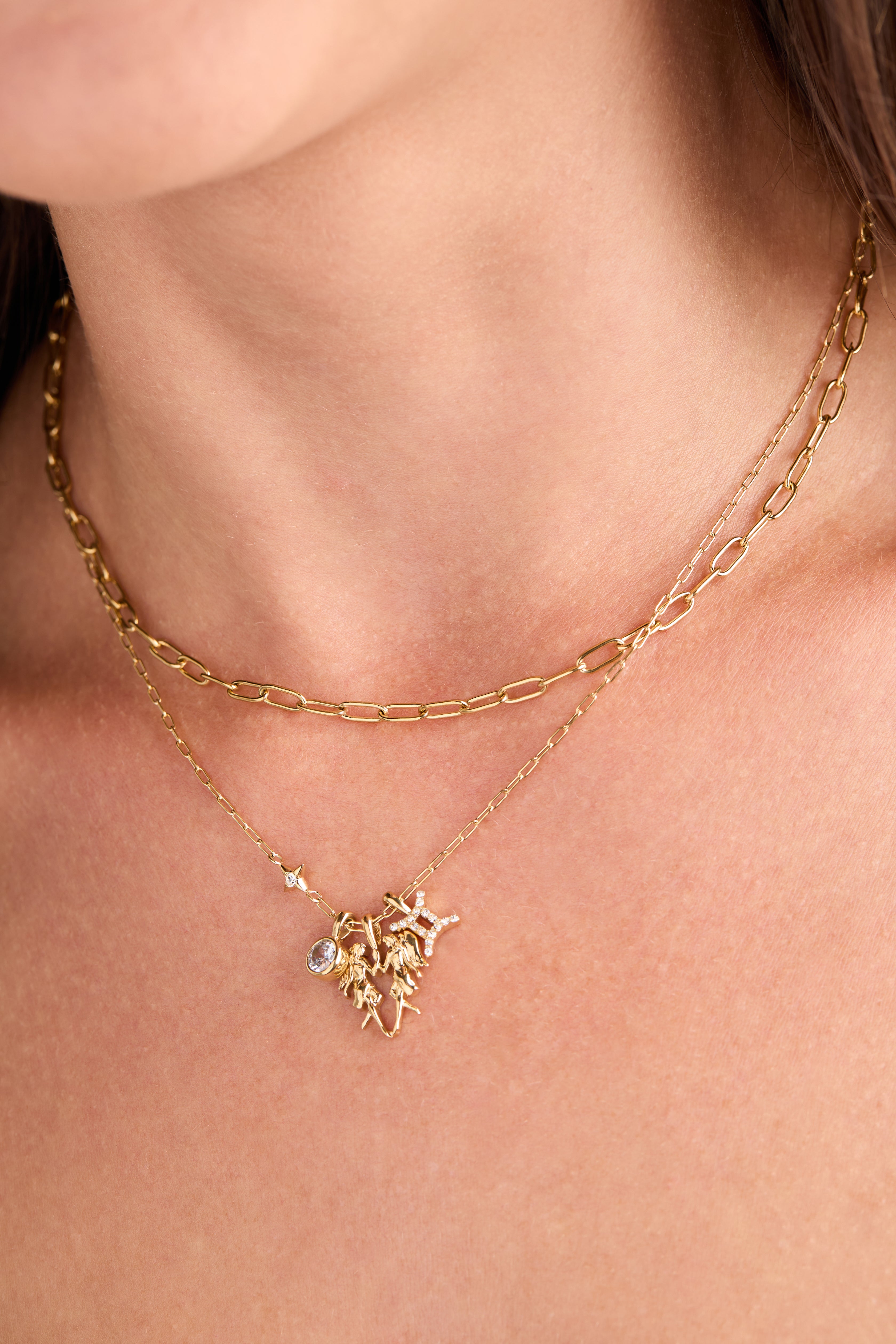 Gemini Charm Cluster Necklace Stainless Steel Gold | Alex and Ani