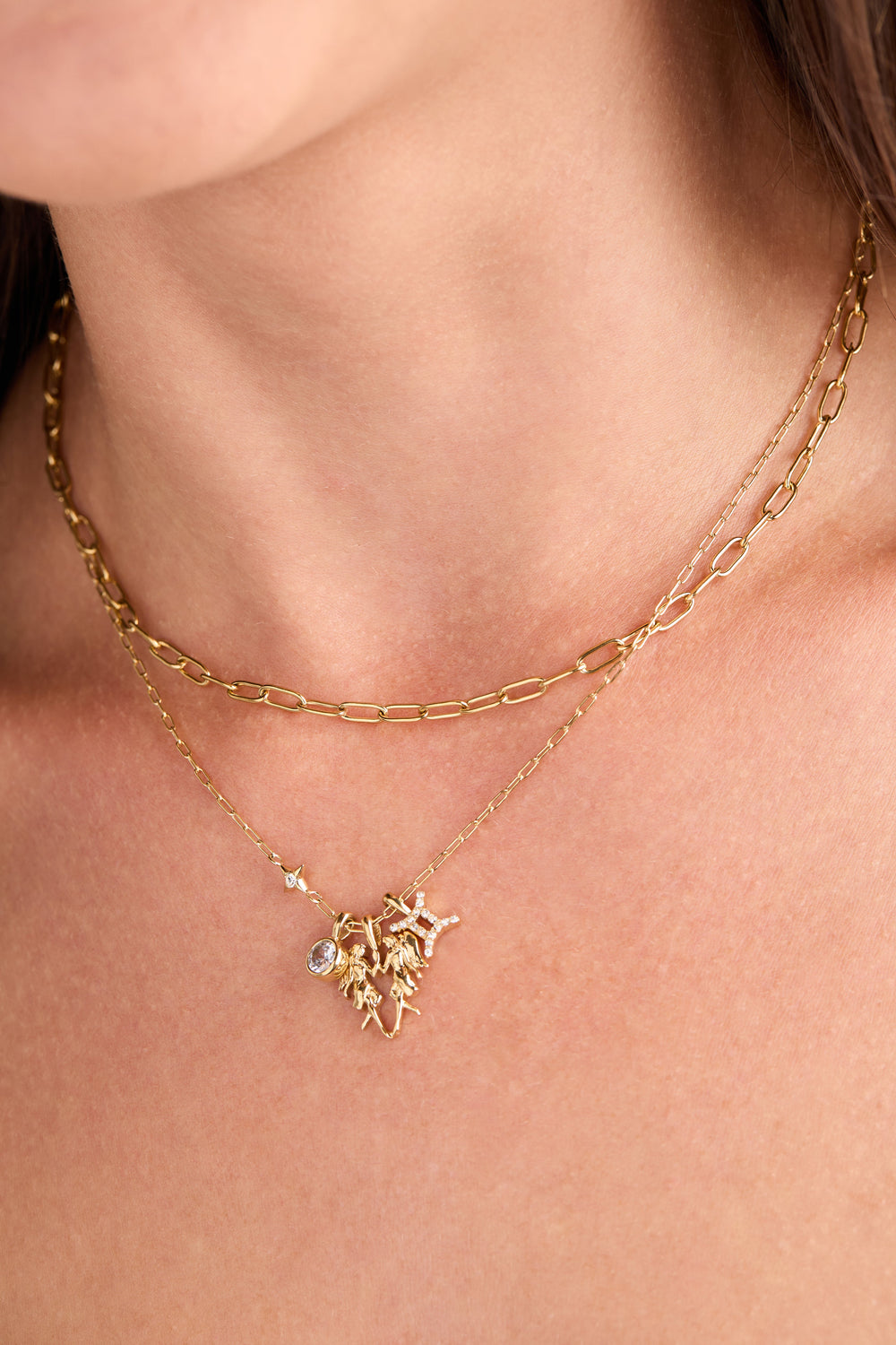 Gemini Charm Cluster Necklace Stainless Steel Gold | Alex and Ani