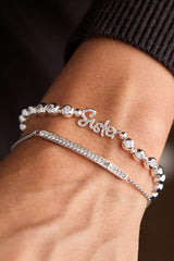 Sister Elongated Crystal Stretch Bracelet Silver | Alex and Ani