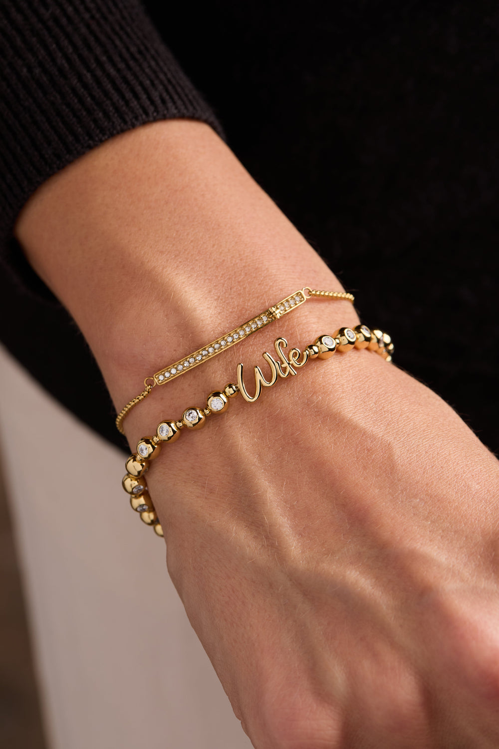 Wife Elongated Crystal Stretch Bracelet Gold | Alex and Ani