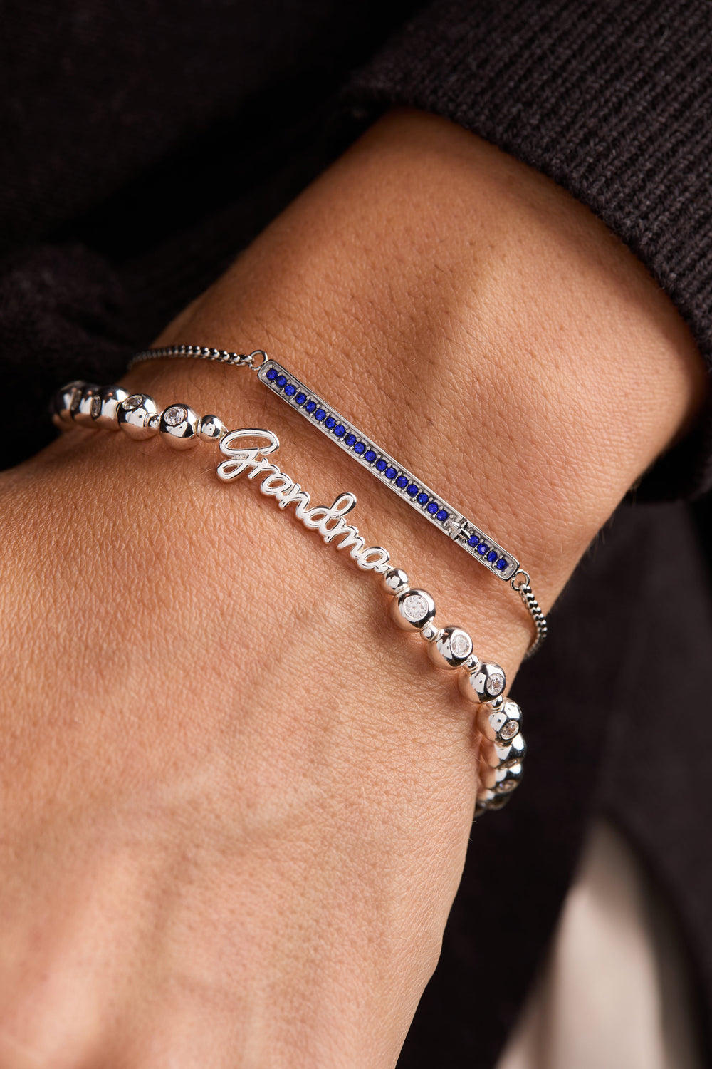 Grandma Elongated Crystal Stretch Bracelet Silver | Alex and Ani
