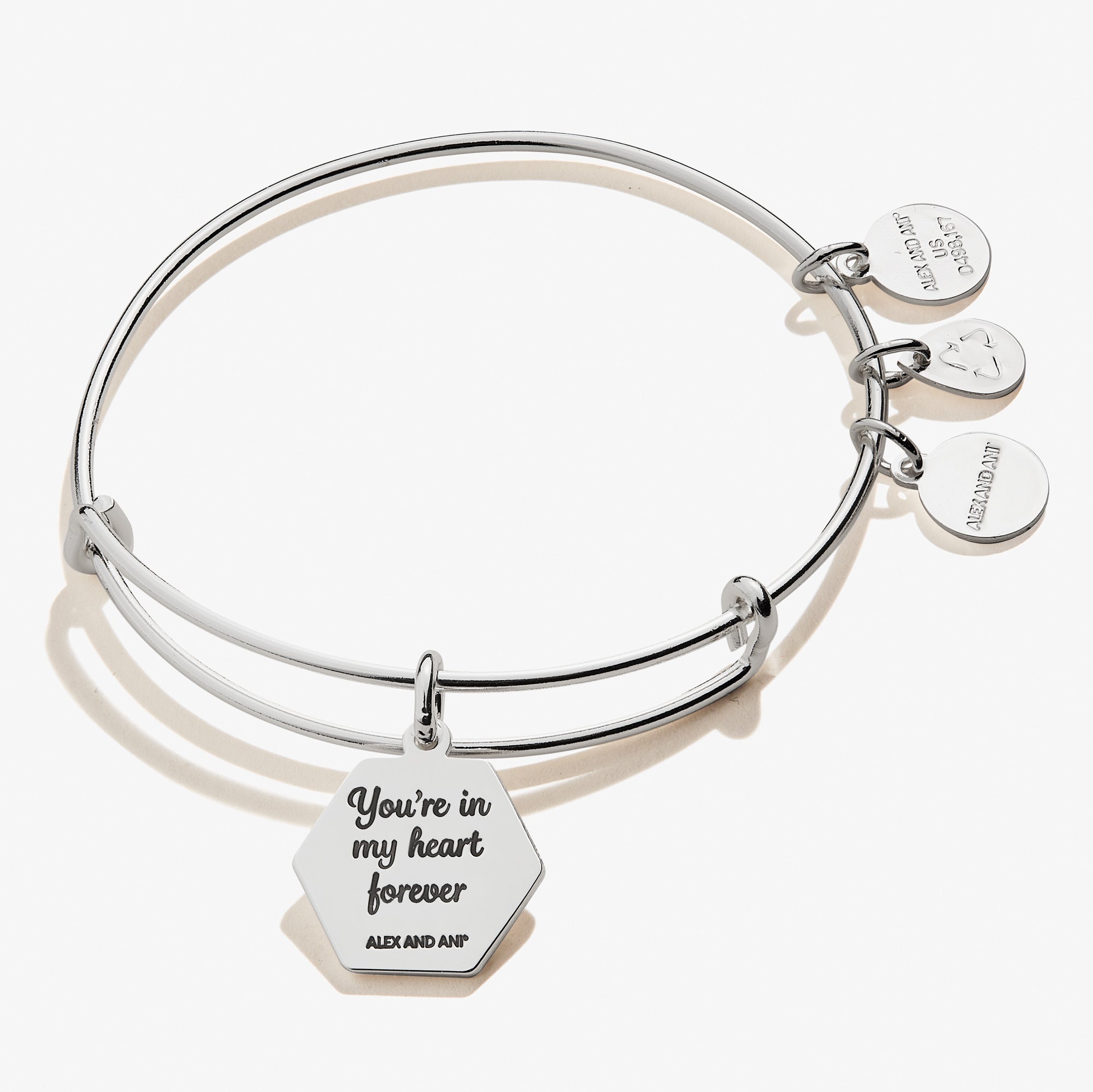Stepmom 'You're In My Heart Forever' Charm Bangle Shiny Antique Gold | Alex and Ani