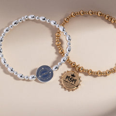“Mom, A Title Above Queen” Beaded Stretch Charm Bracelet Gold | Alex and Ani