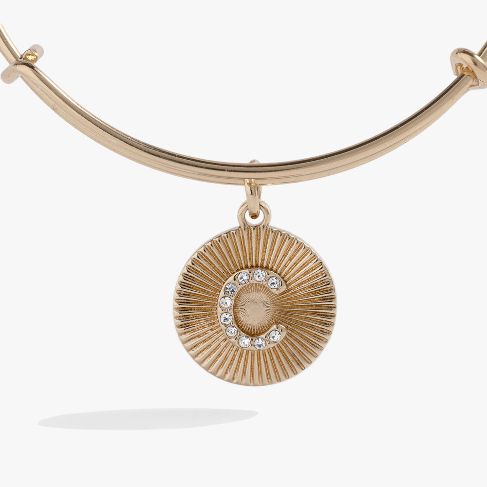 Pave Starburst Texture Initial Bangle C Gold | Alex and Ani