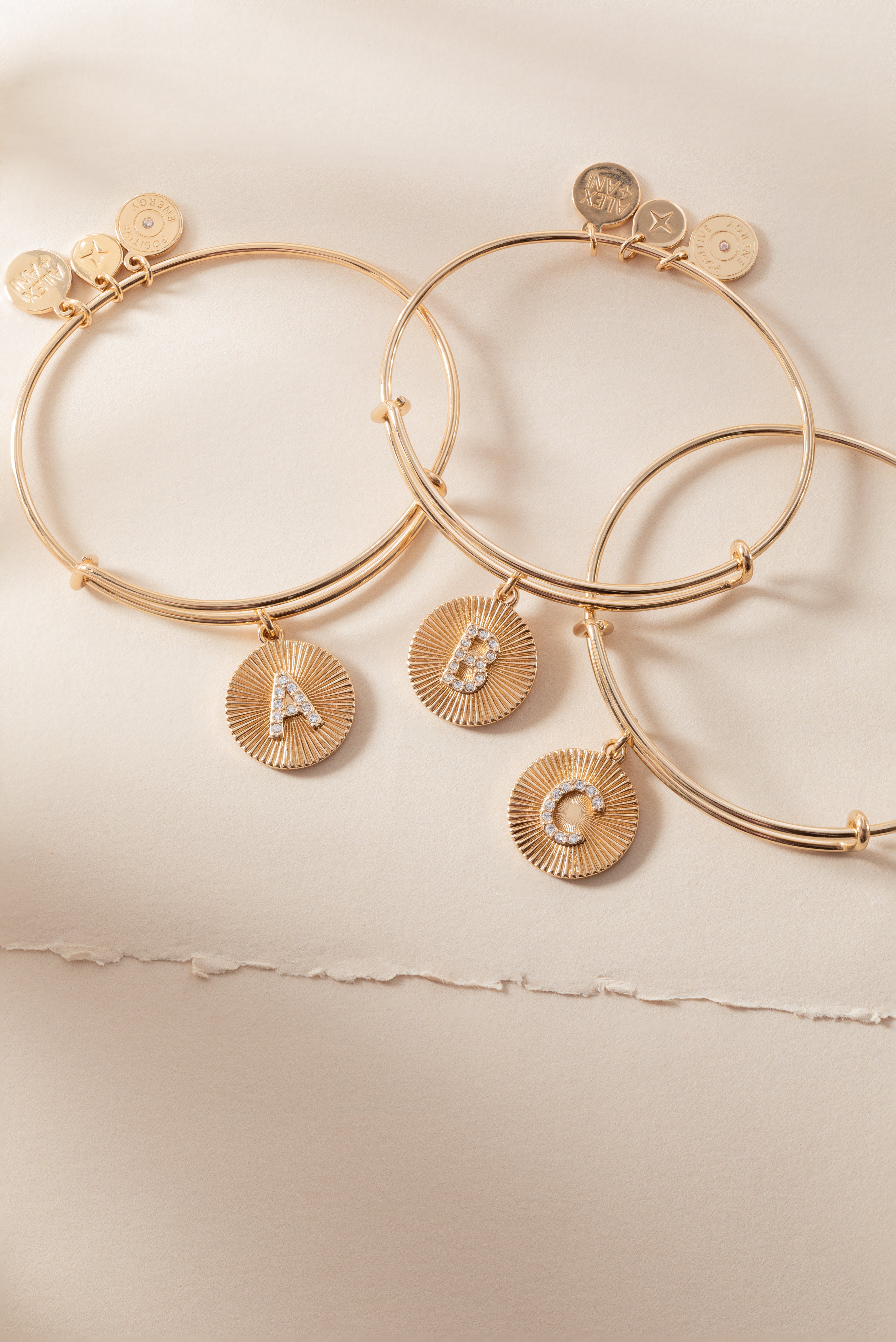 Pave Starburst Texture Initial Bangle C Gold | Alex and Ani