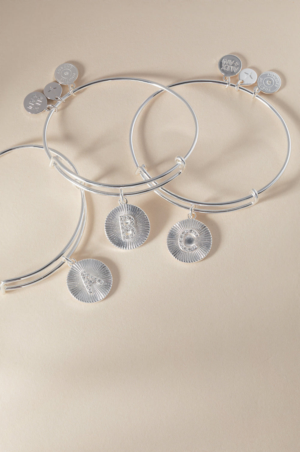 Pave Starburst Texture Initial Bangle C Gold | Alex and Ani