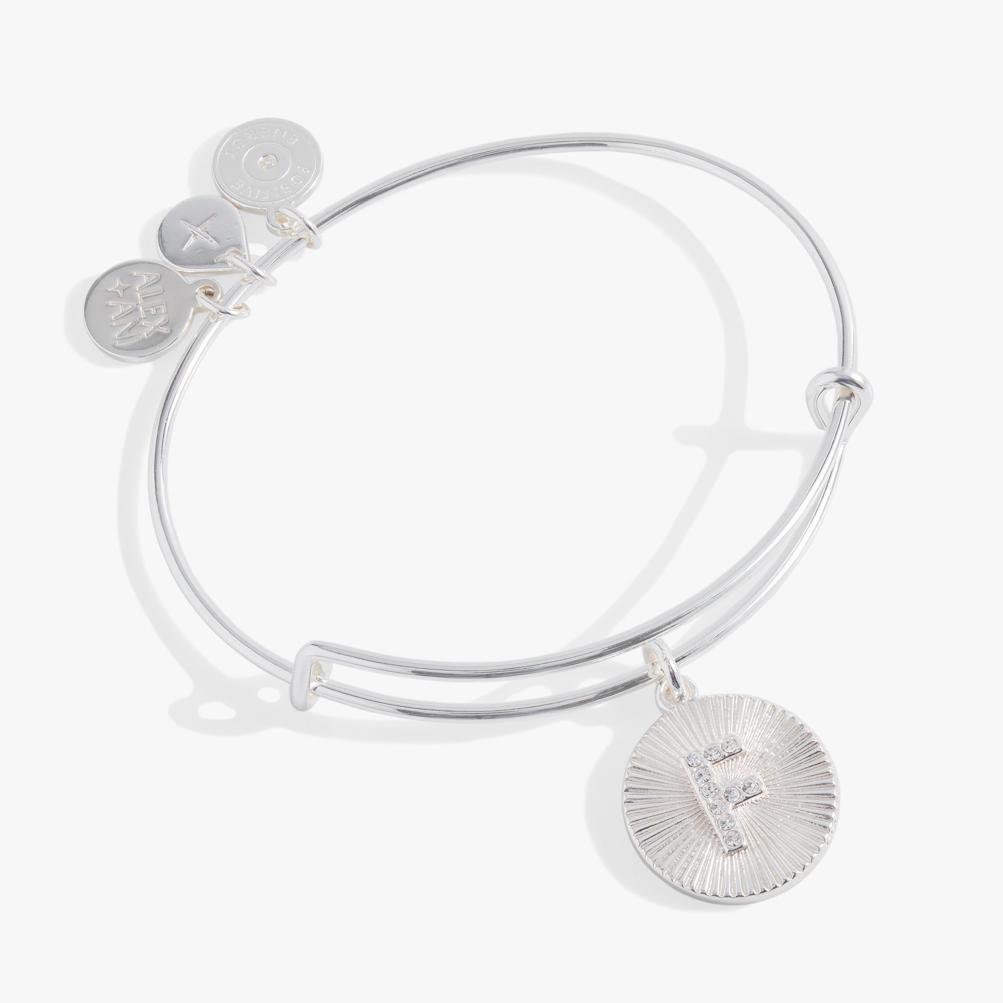 Pave Starburst Texture Initial Bangle F Silver | Alex and Ani