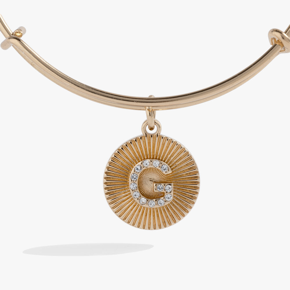 Pave Starburst Texture Initial Bangle G Gold | Alex and Ani