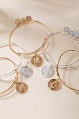 Initial L Pave Starburst Texture Bangle Gold | Alex and Ani