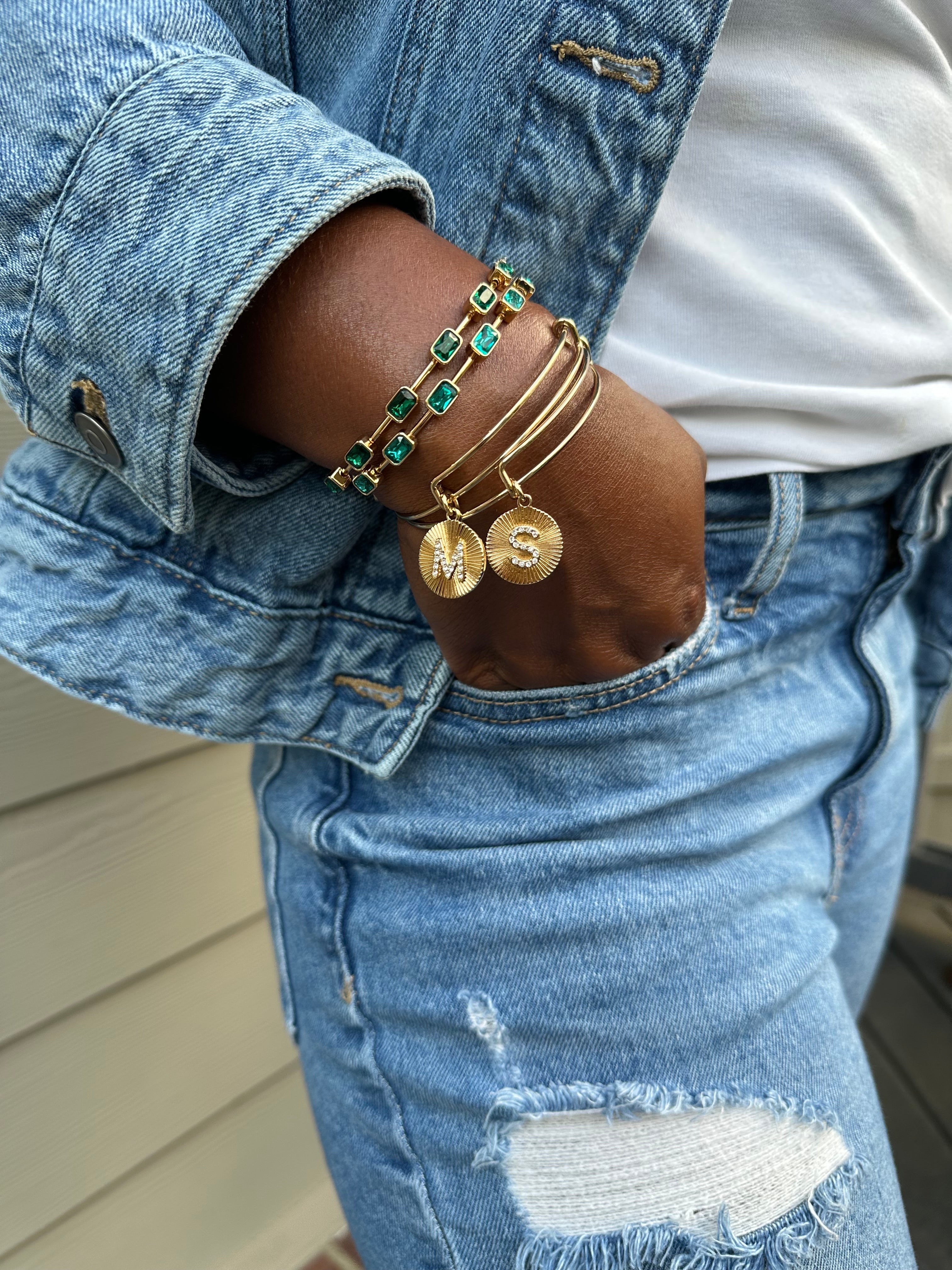 Pave Starburst Texture Initial Bangle M Gold | Alex and Ani