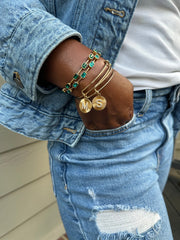 Pave Starburst Texture Initial Bangle M Gold | Alex and Ani