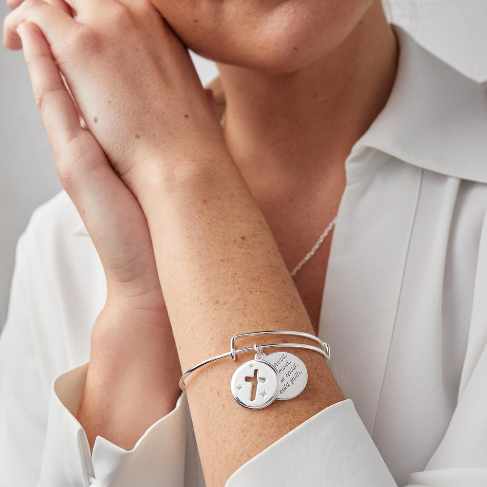 Hidden Message Cross Affirmation Bangle Silver | Alex and Ani