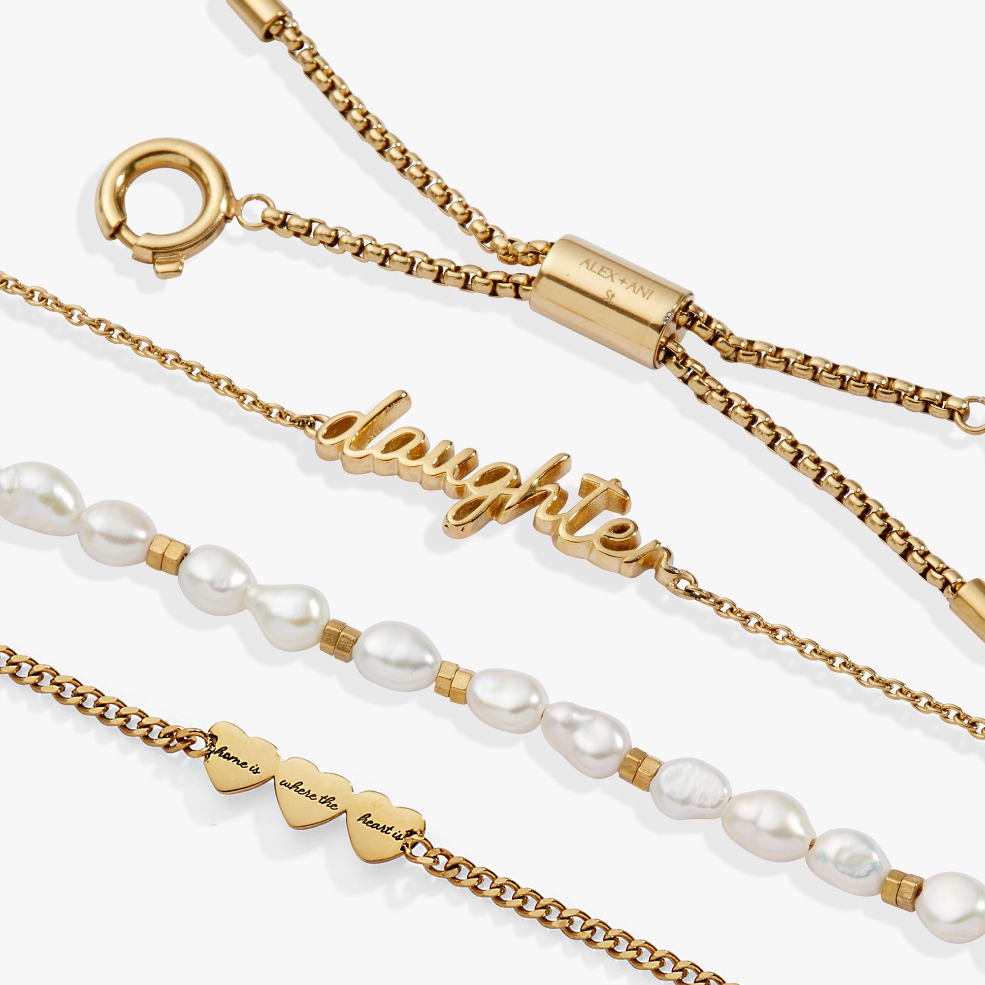 “Home is where the heart is” Daughter Stranded Bracelet Stainless Steel Gold | Alex and Ani