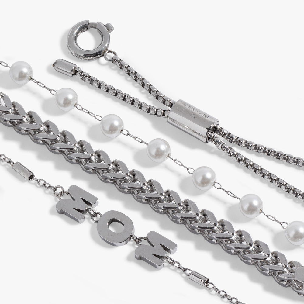 Stranded Pearl Mom Bracelet​ Stainless Steel Silver | Alex and Ani
