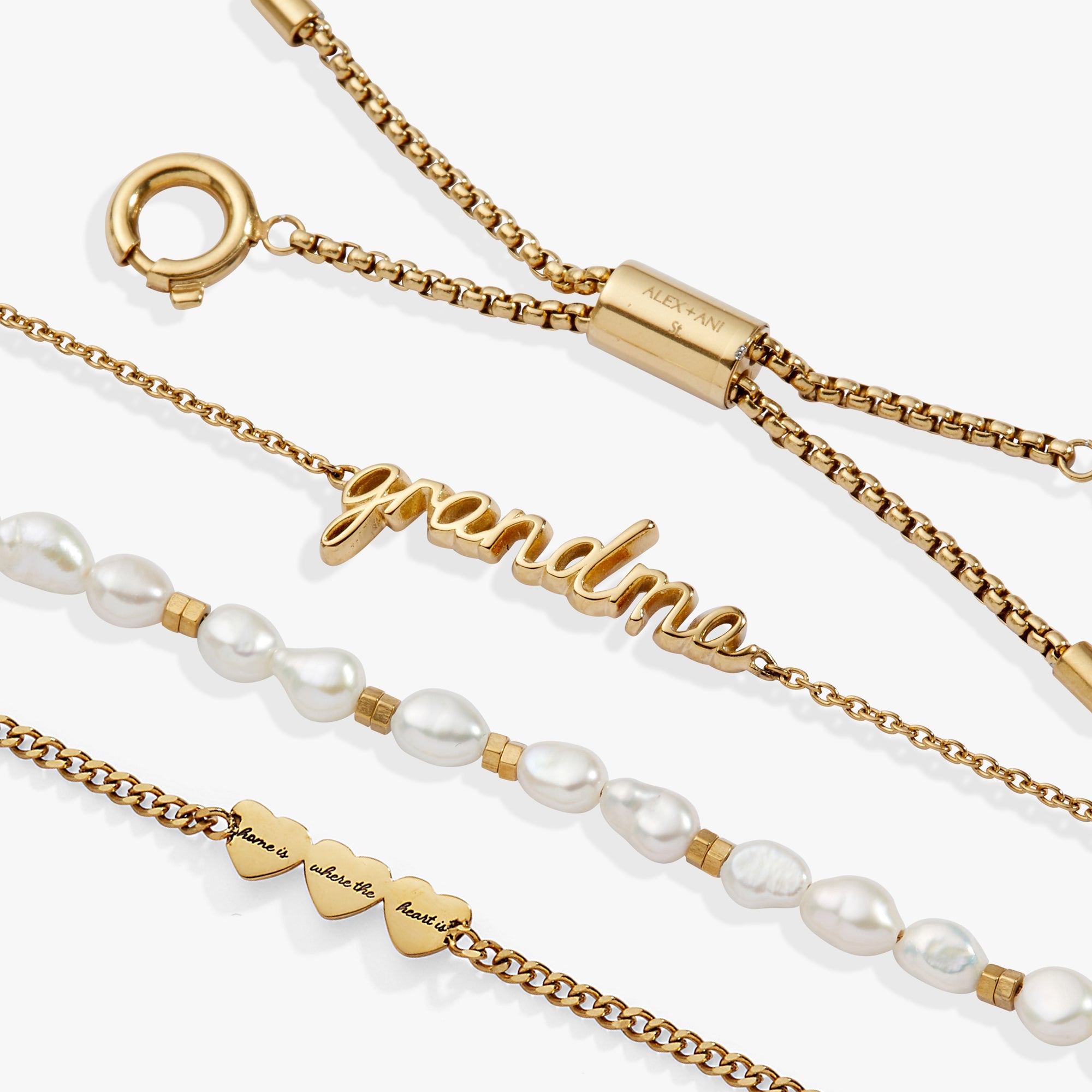 “Home is where the heart is” Grandma Stranded Bracelet Stainless Steel Gold | Alex and Ani