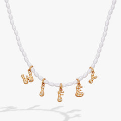 Beaded Pearl WIFEY Bubble Necklace Gold | Alex and Ani