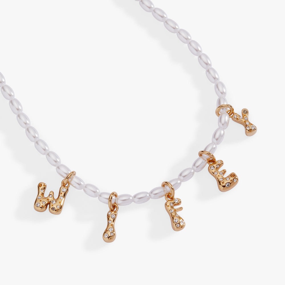 Beaded Pearl WIFEY Bubble Necklace Gold | Alex and Ani