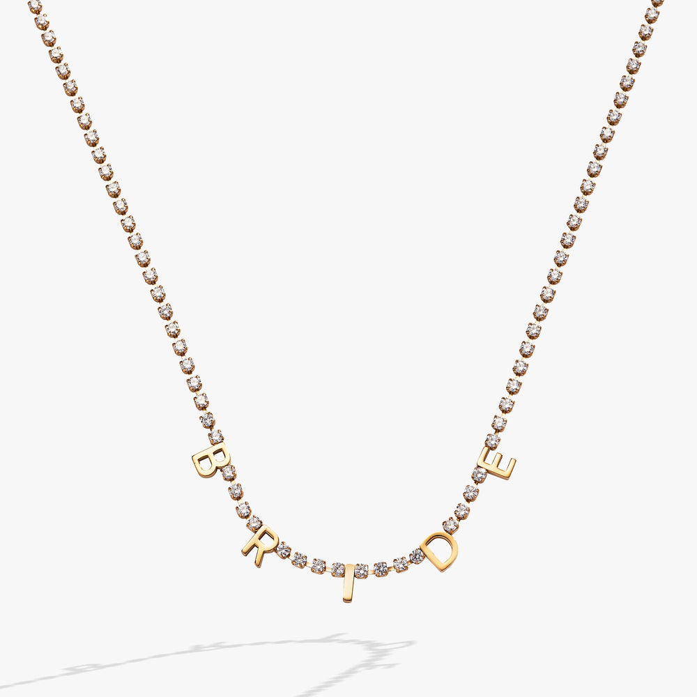 “Bride” Crystal Tennis Necklace – Dazzling Bridal Jewelry Gift Stainless Steel Gold | Alex and Ani