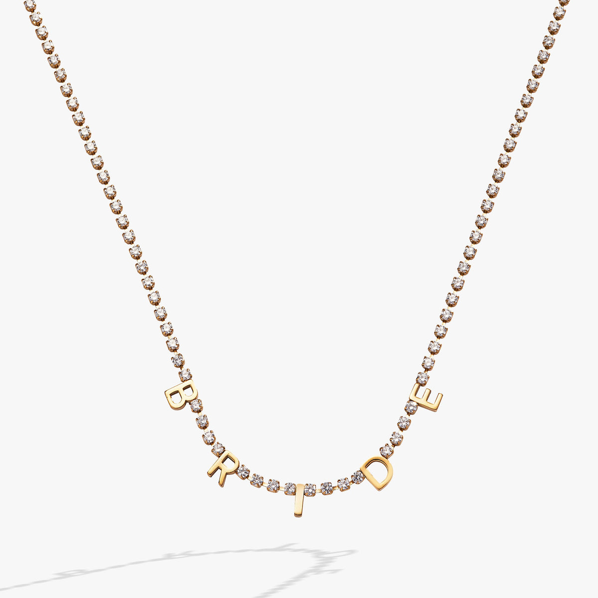 “Bride” Crystal Tennis Necklace – Dazzling Bridal Jewelry Gift Stainless Steel Gold | Alex and Ani