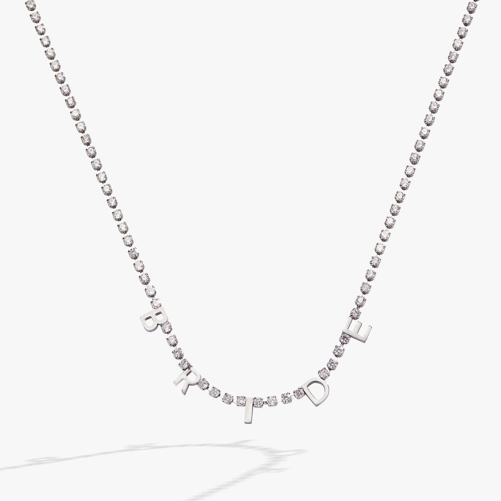“Bride” Crystal Tennis Necklace – Dazzling Bridal Jewelry Gift Stainless Steel Gold | Alex and Ani