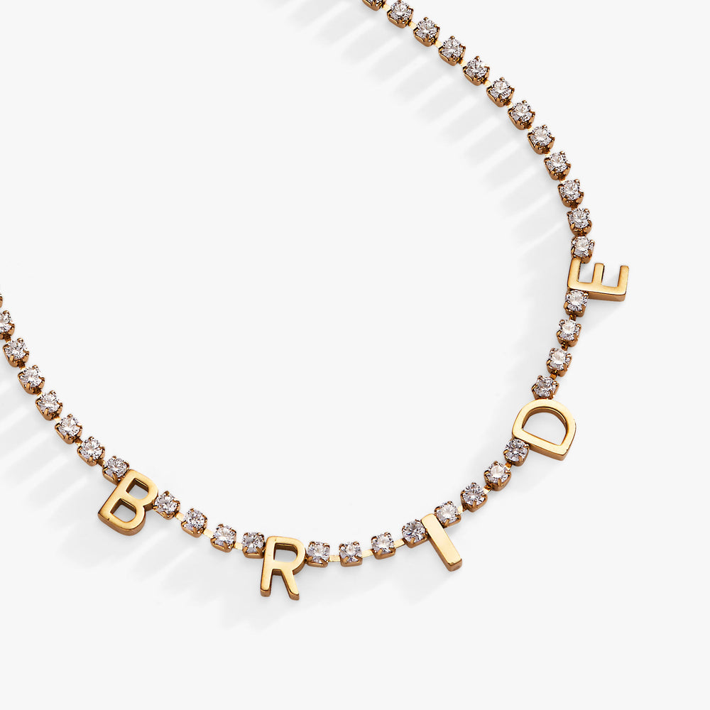 “Bride” Crystal Tennis Necklace – Dazzling Bridal Jewelry Gift Stainless Steel Gold | Alex and Ani