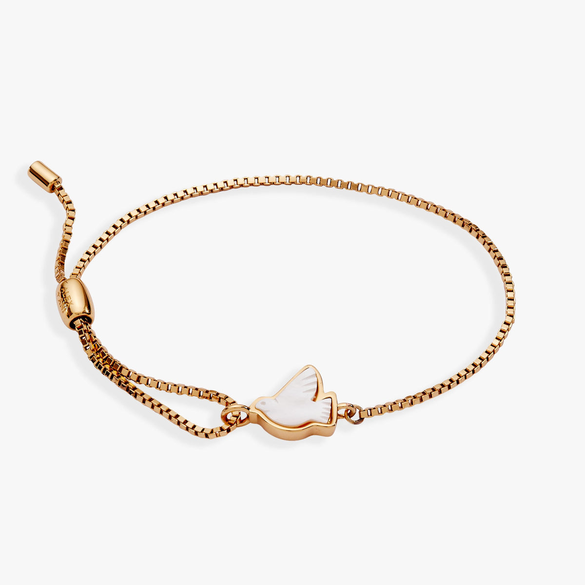 Pearlized Dove 'Peace' Pull Chain Bracelet Gold | Alex and Ani