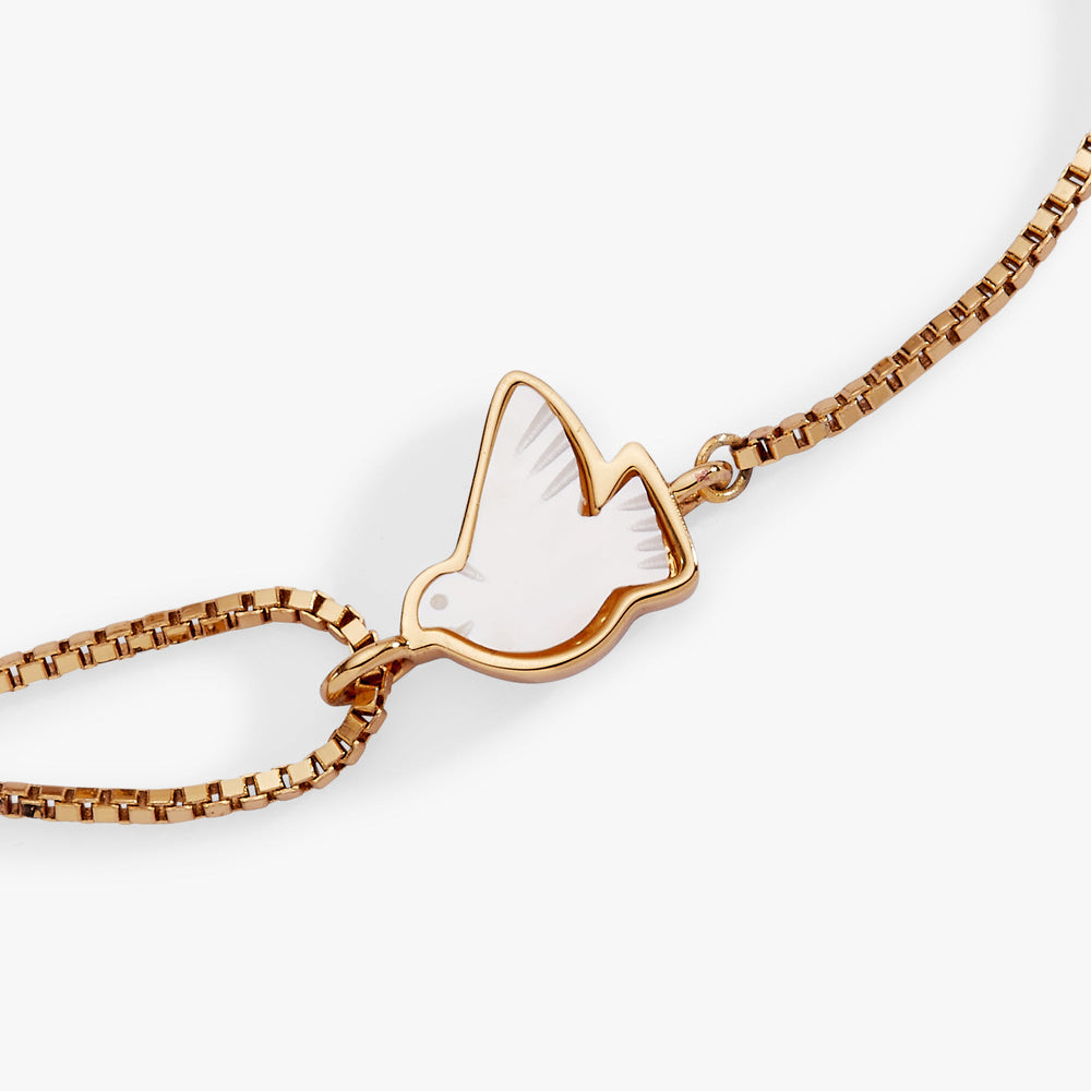 Pearlized Dove 'Peace' Pull Chain Bracelet Gold | Alex and Ani
