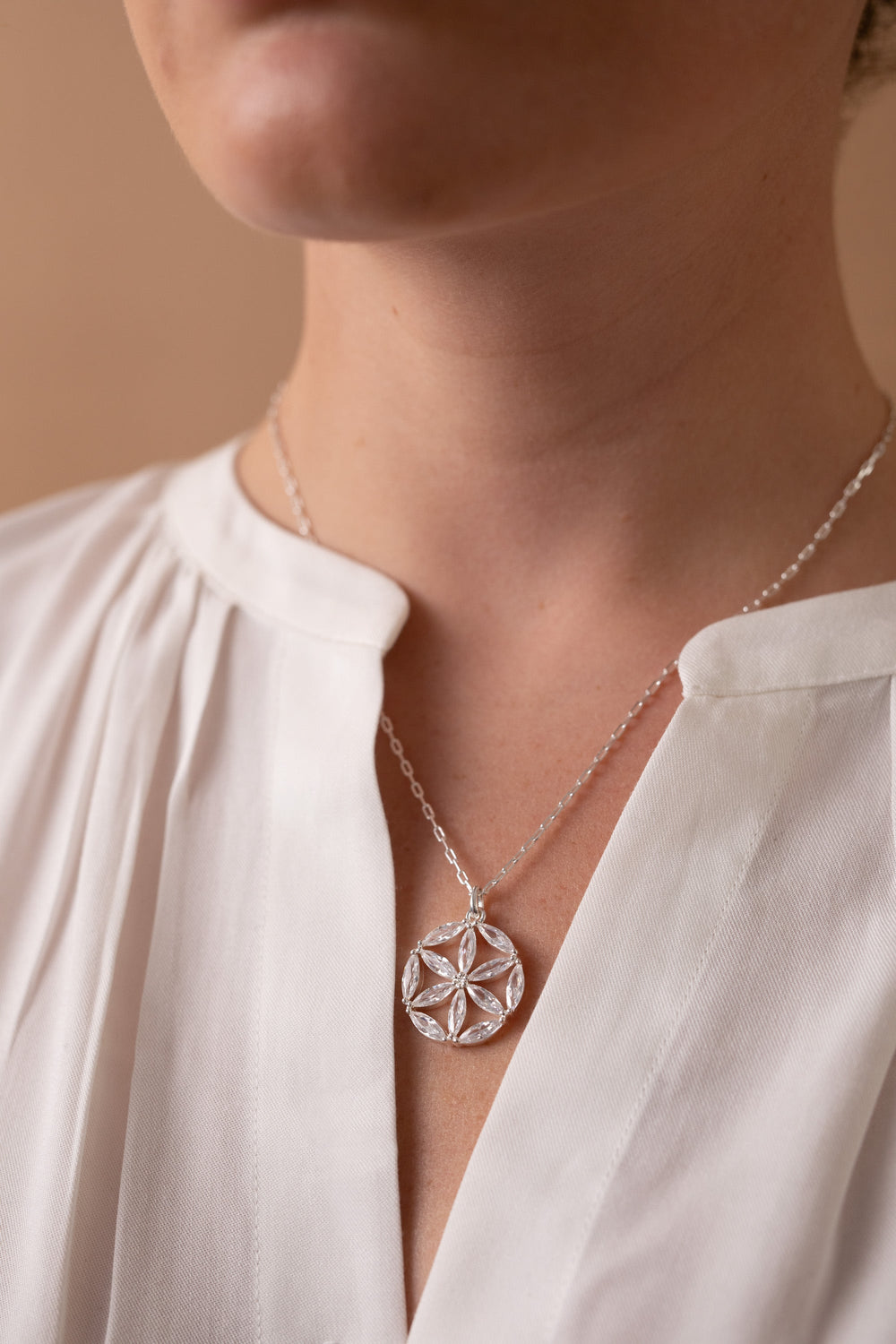 Faith and Family Rosette Pendant Necklace Silver | Alex and Ani