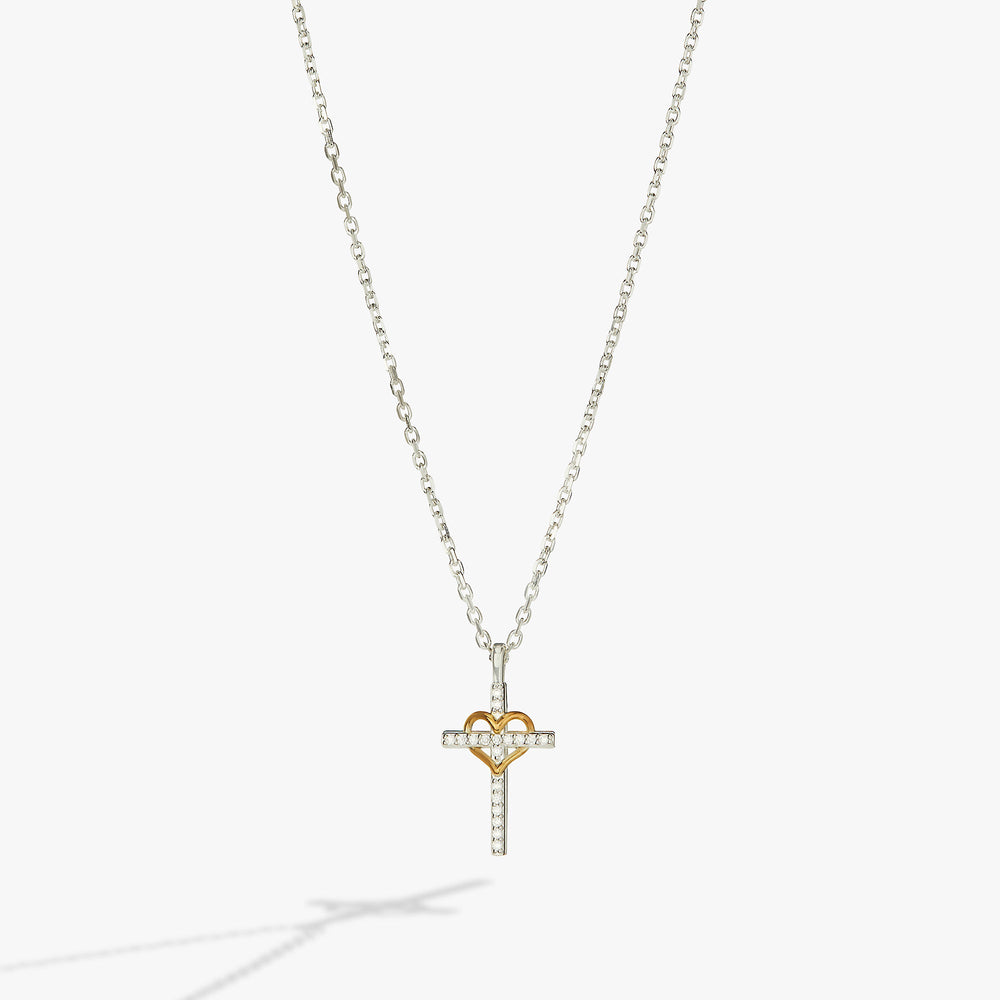 Sterling Silver Cross and Heart Necklace – Faith & Love Special Occasion Jewelry Two Tone - Sterling Silver | Alex and Ani