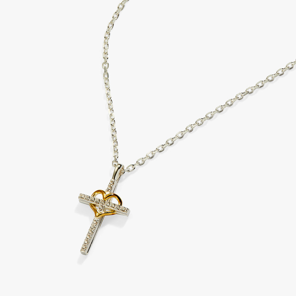 Sterling Silver Cross and Heart Necklace – Faith & Love Special Occasion Jewelry Two Tone - Sterling Silver | Alex and Ani