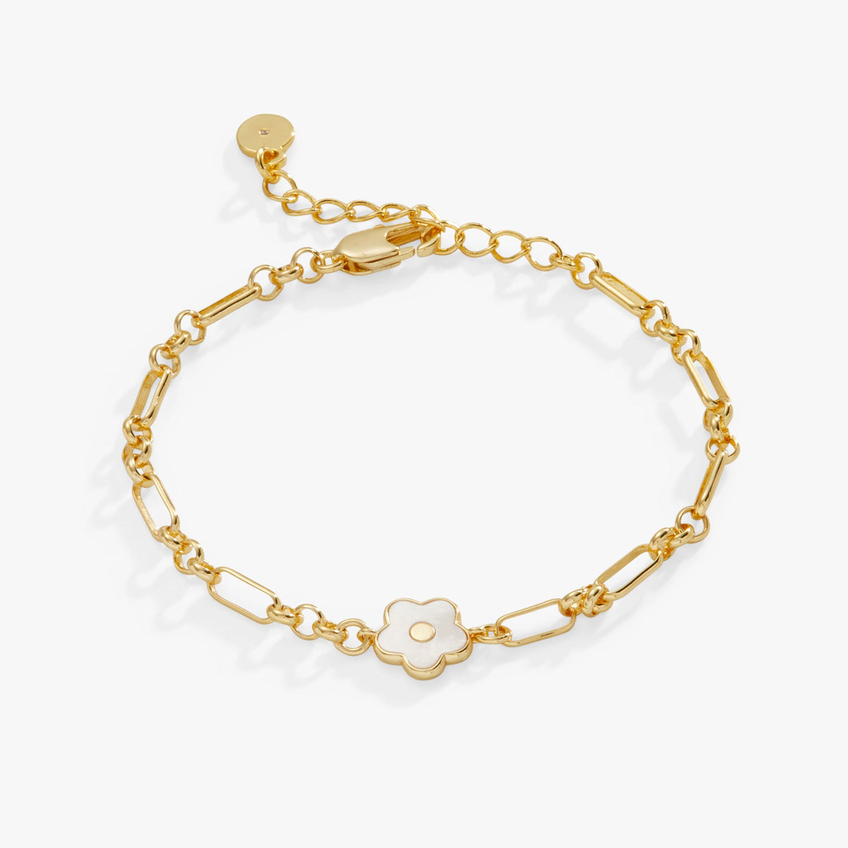 Mother Of Pearl Daisy Charm Chain Bracelet Gold | Alex and Ani