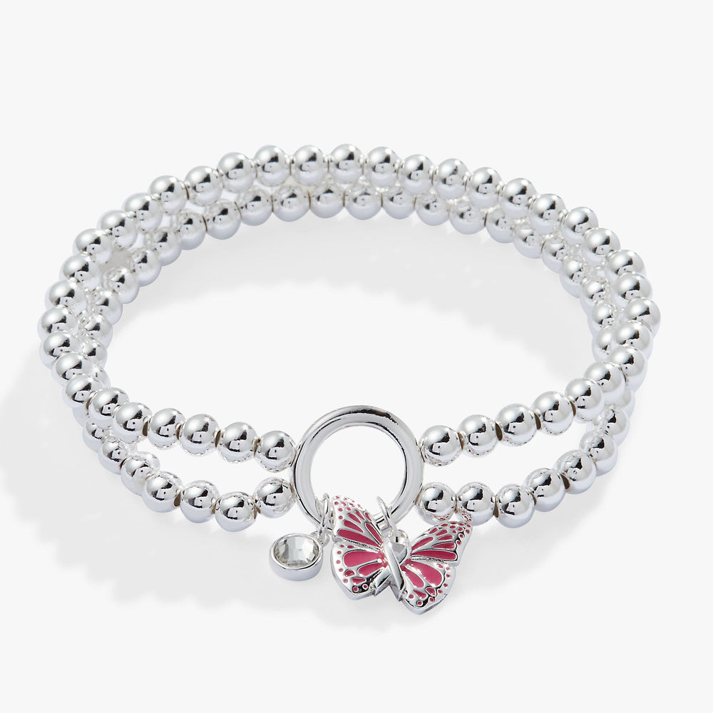 Breast Cancer Awareness Butterfly Stretch Bracelet Silver | Alex and Ani