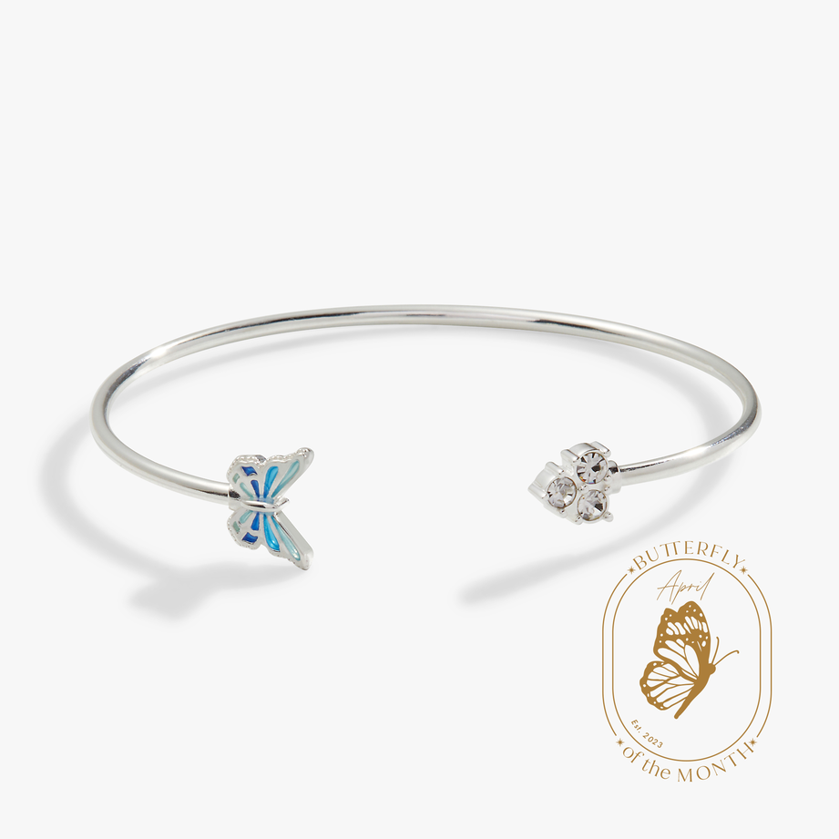 Butterfly + Crystal Flex Cuff Bracelet | April Butterfly Silver | Alex and Ani