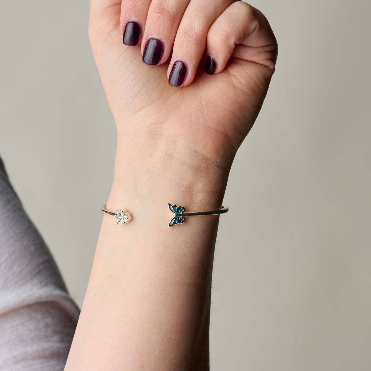 Butterfly + Crystal Flex Cuff Bracelet | April Butterfly Silver | Alex and Ani